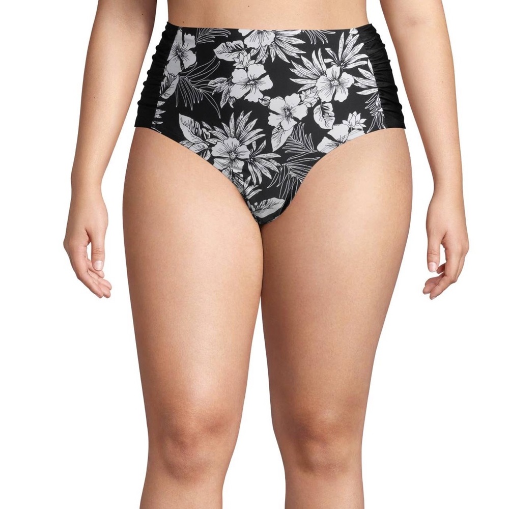 Time & Tru L 12/14 high waist vintage style Hawaiian bikini bottom ruched